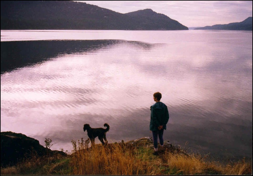 Penelope Smith with her Afghan hound on Orcas Island